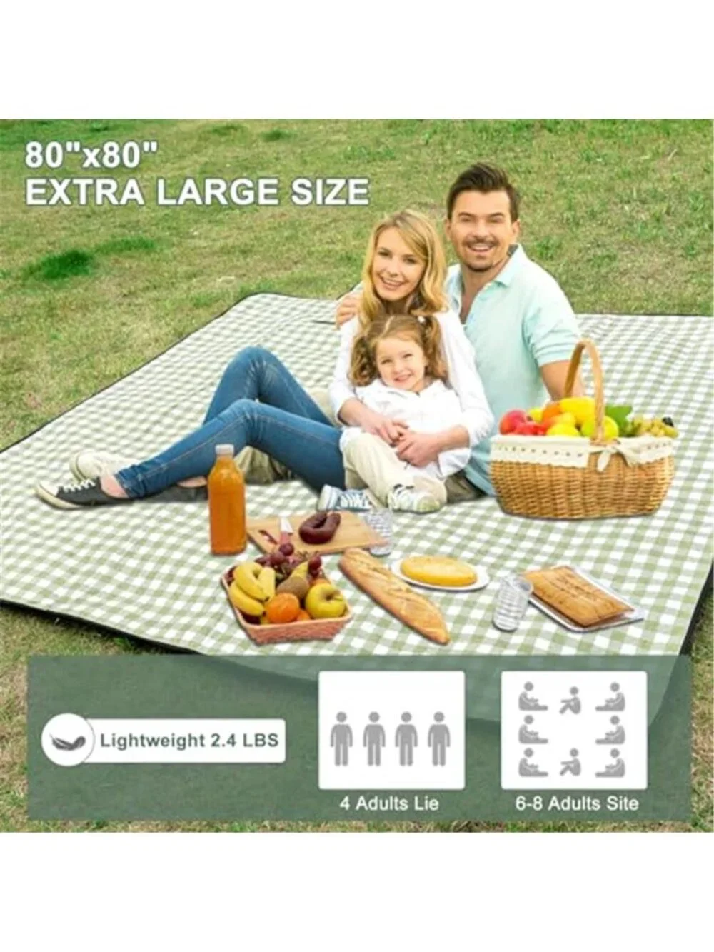 Extra Large Picnic Blanket Waterproof Sandproof Foldable Beach Outdoor Mat 80x80